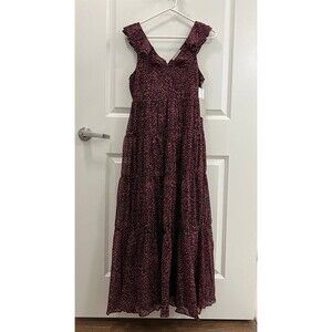 Chelsea28 Ruffle Neck Abstract Animal Print Tiered Chiffon Maxi Dress (Size XS)